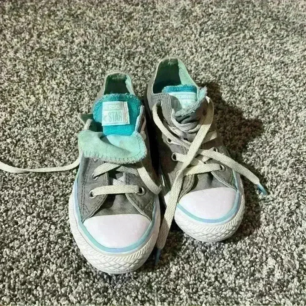 Converse - Double Tongue Gray Light Blue White Sneakers - Youth 13
